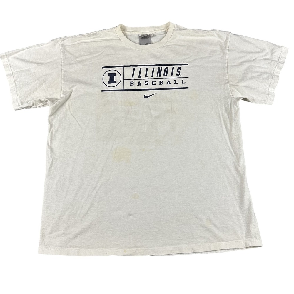 Vintage Illinois Fighting Illini Shirt Mens XL White NCAA Baseball Nike 90s Tee